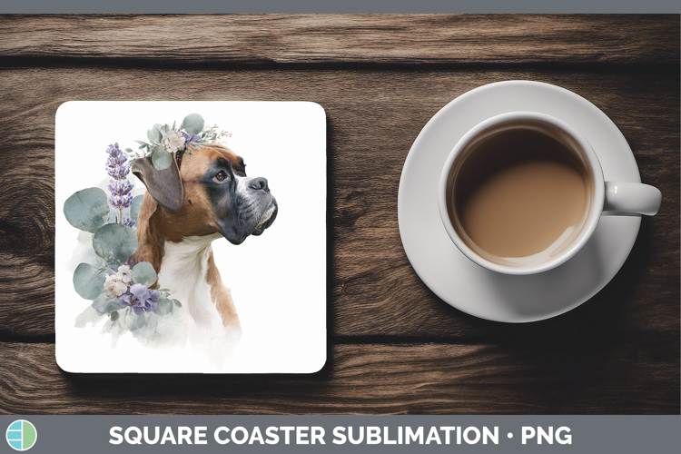 Boxer Dogs 02 Lavender and Eucalyptus Square Coaster Sublima