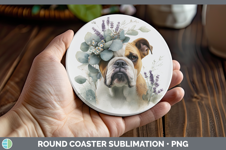 Bulldog Dogs 02 Lavender and Eucalyptus Round Coaster Sublim