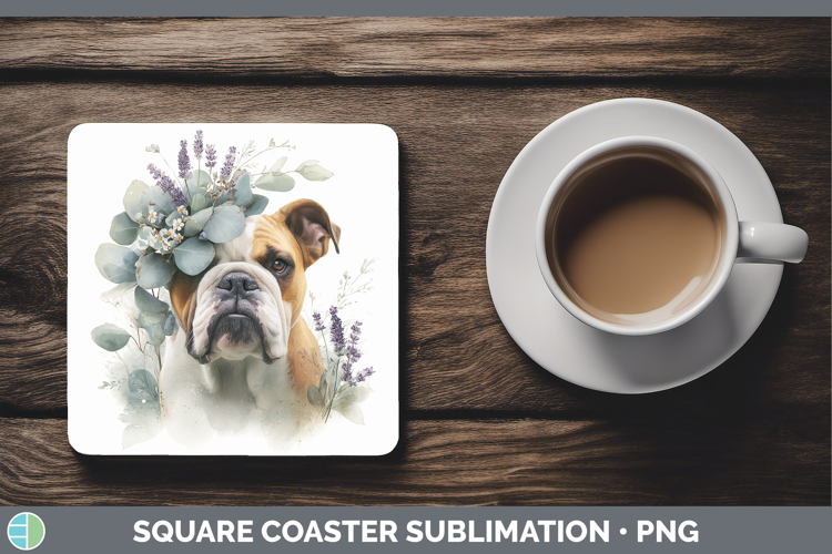 Bulldog Dogs 02 Lavender and Eucalyptus Square Coaster Subli
