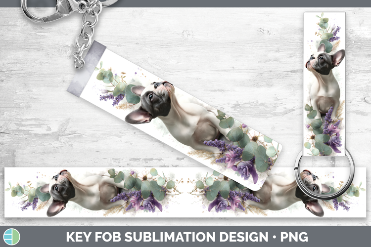 French Bulldog Dogs 02 Lavender and Eucalyptus Key Fob Subli