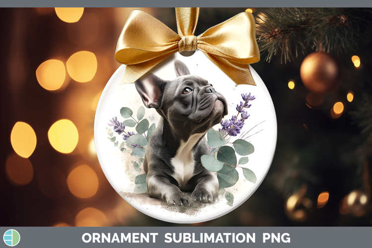 French Bulldog Dogs 02 Lavender and Eucalyptus Ornament Subl