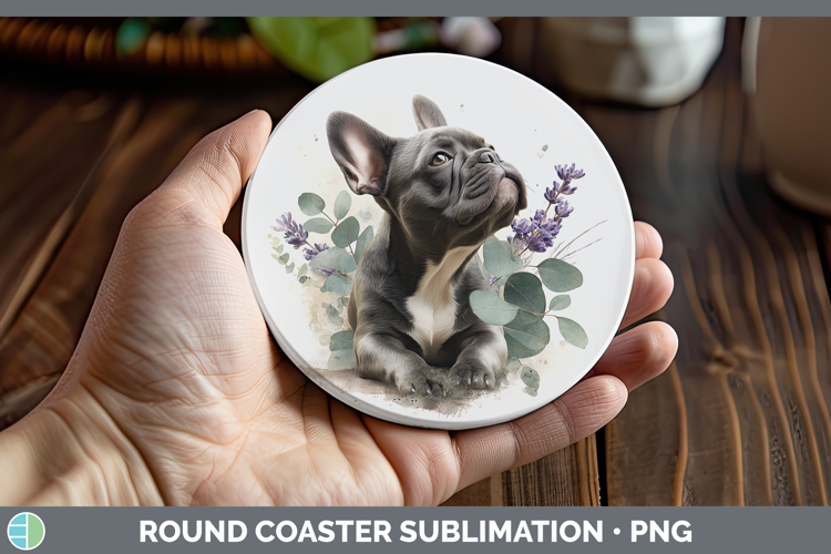 French Bulldog Dogs 02 Lavender and Eucalyptus Round Coaster
