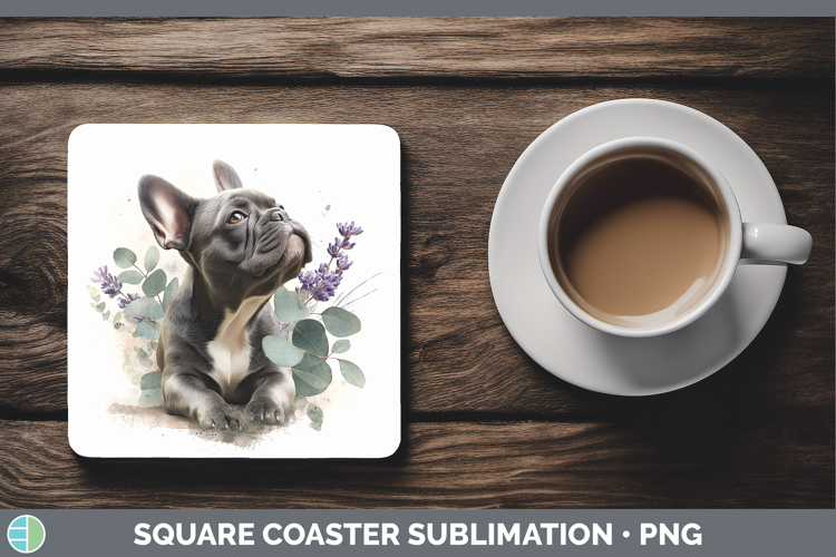French Bulldog Dogs 02 Lavender and Eucalyptus Square Coaste