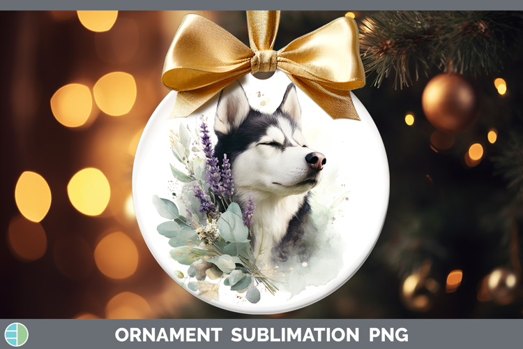 Husky Dogs 02 Lavender and Eucalyptus Ornament Sublimation D