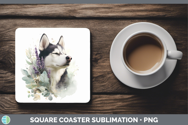 Husky Dogs 02 Lavender and Eucalyptus Square Coaster Sublima