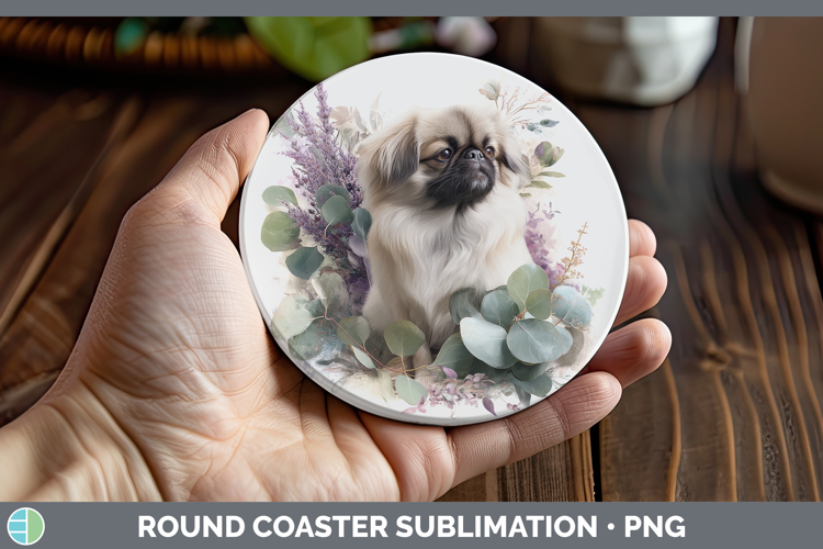Pekingese Dogs 02 Lavender and Eucalyptus Round Coaster Subl