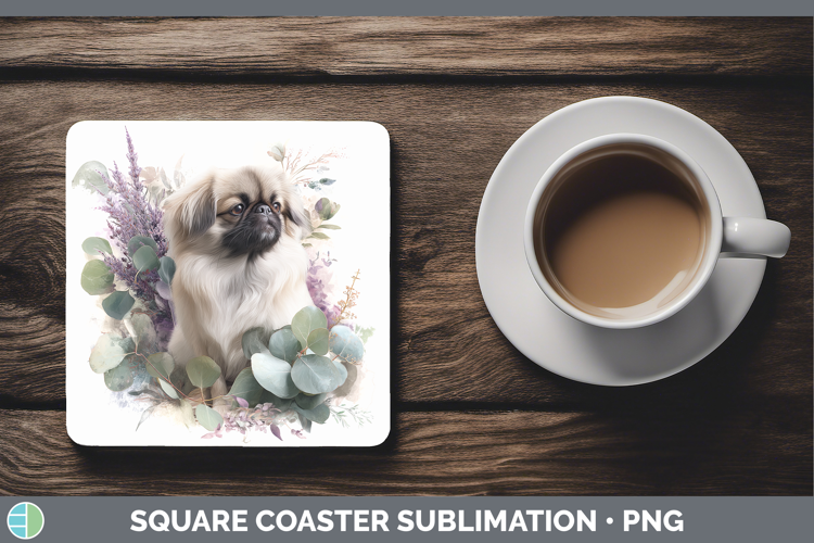 Pekingese Dogs 02 Lavender and Eucalyptus Square Coaster Sub