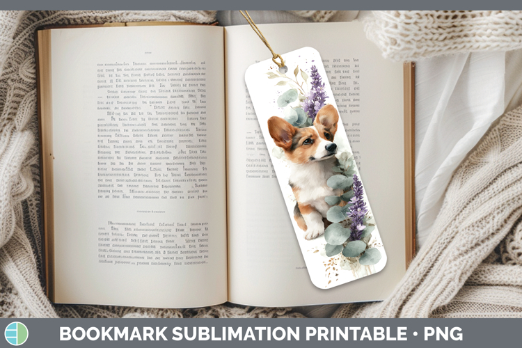 Pembrook Corgi Dogs 02 Lavender and Eucalyptus Bookmark Subl