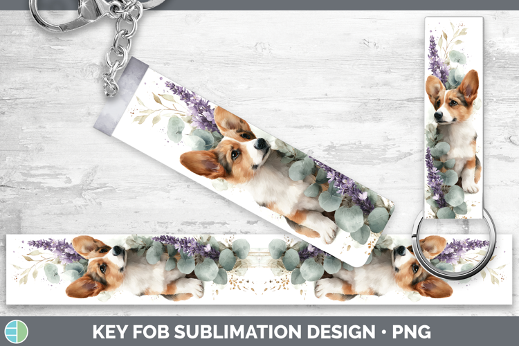 Pembrook Corgi Dogs 02 Lavender and Eucalyptus Key Fob Subli