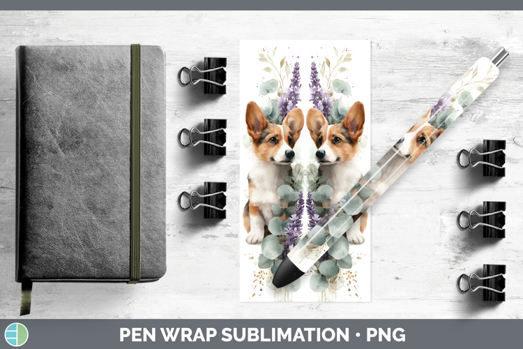 Pembrook Corgi Dogs 02 Lavender and Eucalyptus Pen Wrap Subl