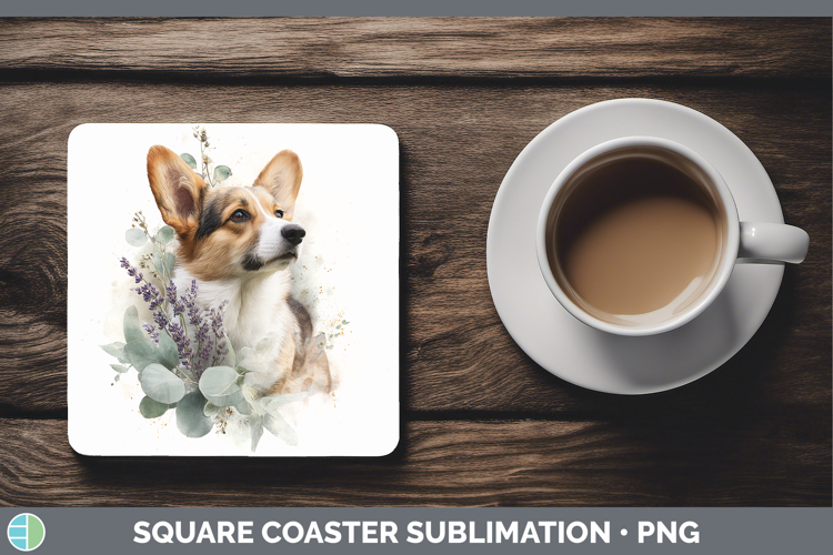 Pembrook Corgi Dogs 02 Lavender and Eucalyptus Square Coaste