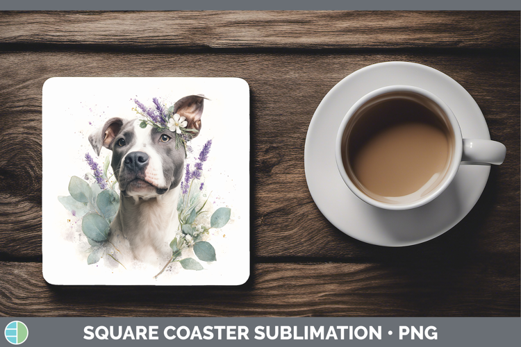 Pit Bull Dogs 02 Lavender and Eucalyptus Square Coaster Subl