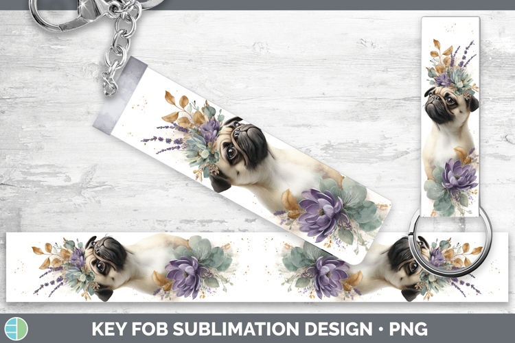 Pug Dogs 02 Lavender and Eucalyptus Key Fob Sublimation Desi