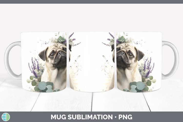 Pug Dogs 02 Lavender and Eucalyptus Mug Wrap Sublimation Des