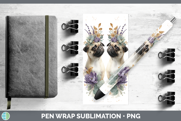 Pug Dogs 02 Lavender and Eucalyptus Pen Wrap Sublimation Des