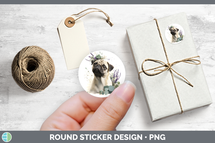 Pug Dogs 02 Lavender and Eucalyptus Stickers Design