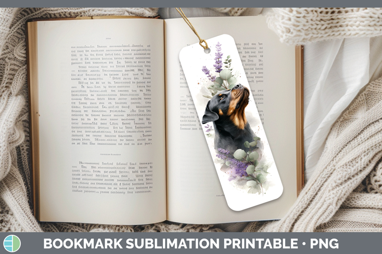 Rottweiler Dogs 02 Lavender and Eucalyptus Bookmark Sublimat