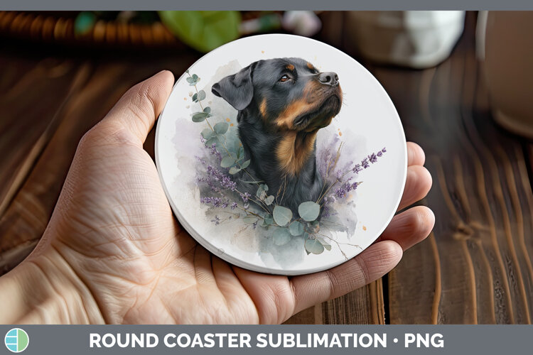 GorgeousDogs 02 Lavender and Eucalyptus Round Coaster design.