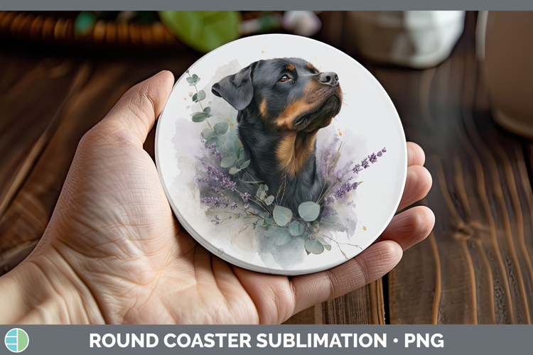 Rottweiler Dogs 02 Lavender and Eucalyptus Round Coaster Sub