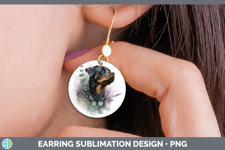 Rottweiler Dogs 02 Lavender and Eucalyptus Round Earrings Su