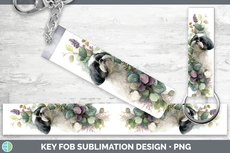 Shih Tzu Dogs 02 Lavender and Eucalyptus Key Fob Sublimation