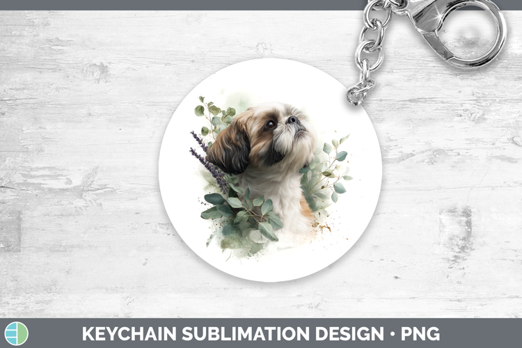 Shih Tzu Dogs 02 Lavender and Eucalyptus Keychain Sublimatio