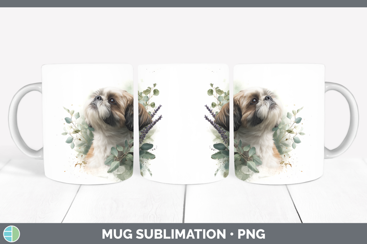 Shih Tzu Dogs 02 Lavender and Eucalyptus Mug Wrap Sublimatio