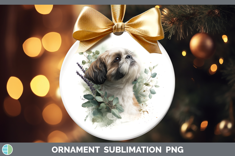Shih Tzu Dogs 02 Lavender and Eucalyptus Ornament Sublimatio