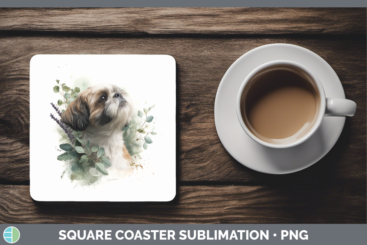 Shih Tzu Dogs 02 Lavender and Eucalyptus Square Coaster Subl