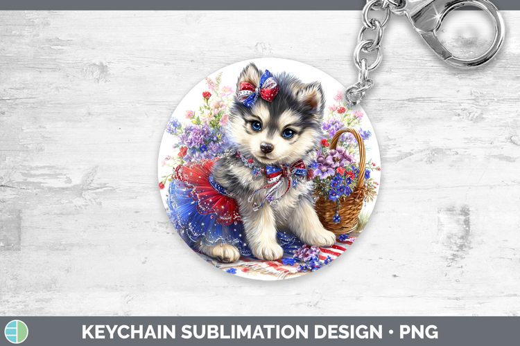 Dogs 02 Patriotic Alaskan Malamute Keychain Sublimation Keyr