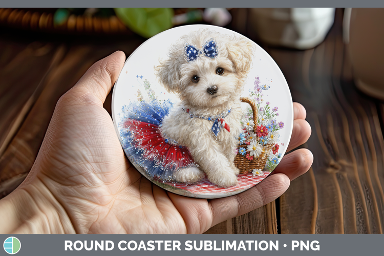 Dogs 02 Patriotic Bichon Frise Round Coaster Sublimation Coa