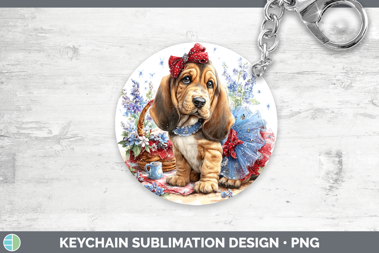 Dogs 02 Patriotic Bloodhound Keychain Sublimation Keyring De