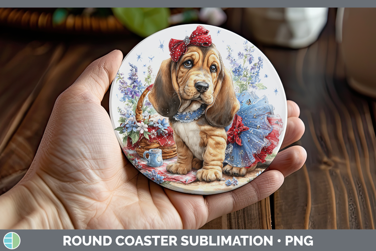 Dogs 02 Patriotic Bloodhound Round Coaster Sublimation Coast