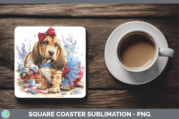 Dogs 02 Patriotic Bloodhound Square Coaster Sublimation Coas