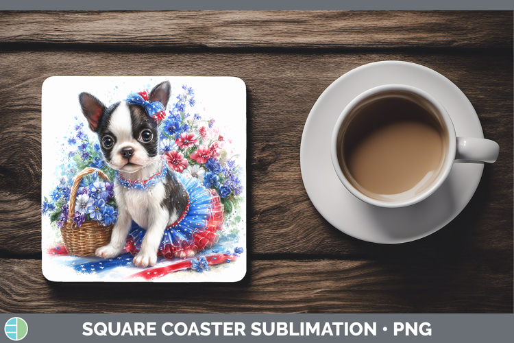 Dogs 02 Patriotic Boston Terrier Square Coaster Sublimation