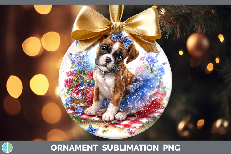 Dogs 02 Patriotic Boxer Ornament Sublimation Bauble Designs