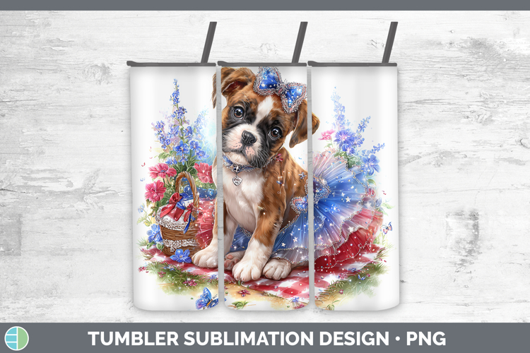 Dogs 02 Patriotic Boxer Tumbler Sublimation 20 oz Skinny Tum