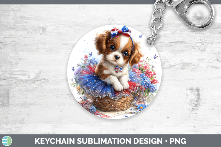 Dogs 02 Patriotic Cavalier King Charles Spaniel Keychain Sub