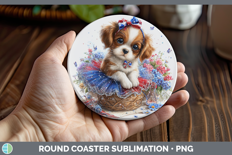 Dogs 02 Patriotic Cavalier King Charles Spaniel Round Coaste