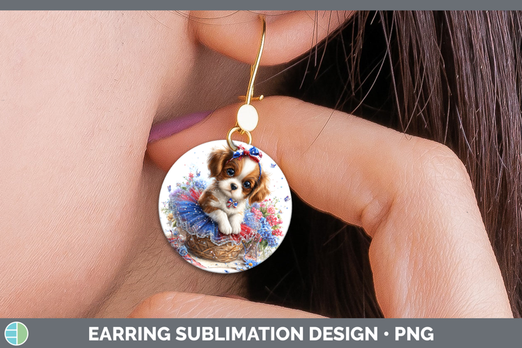 Dogs 02 Patriotic Cavalier King Charles Spaniel Round Earrin