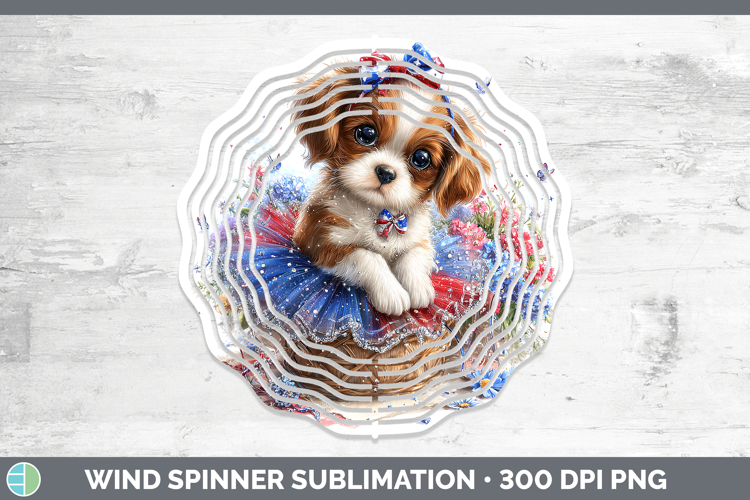 Dogs 02 Patriotic Cavalier King Charles Spaniel Wind Spinner