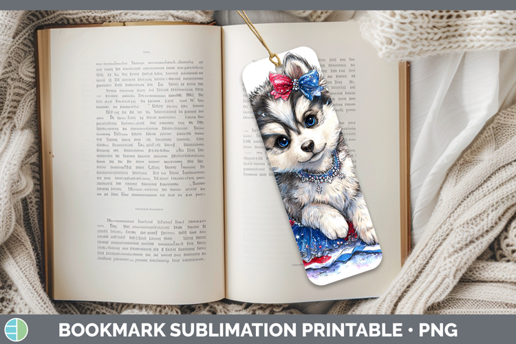 Dogs 02 Patriotic Husky Bookmark Sublimation Printable Desig