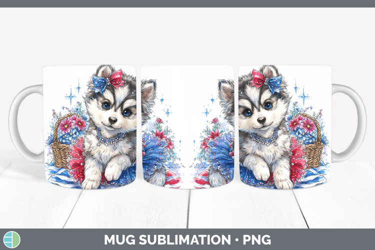 Dogs 02 Patriotic Husky Mug Wrap Sublimation Coffee Cup Desi