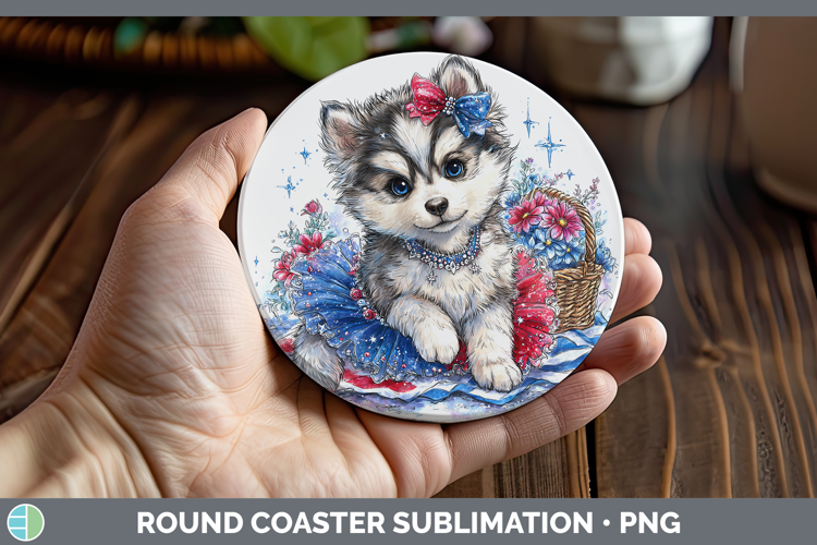 Dogs 02 Patriotic Husky Round Coaster Sublimation Coaster De