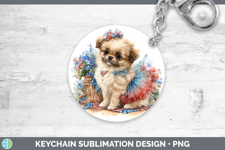 Dogs 02 Patriotic Pekingese Keychain Sublimation Keyring Des
