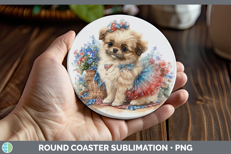 Dogs 02 Patriotic Pekingese Round Coaster Sublimation Coaste