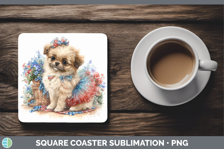 Dogs 02 Patriotic Pekingese Square Coaster Sublimation Coast