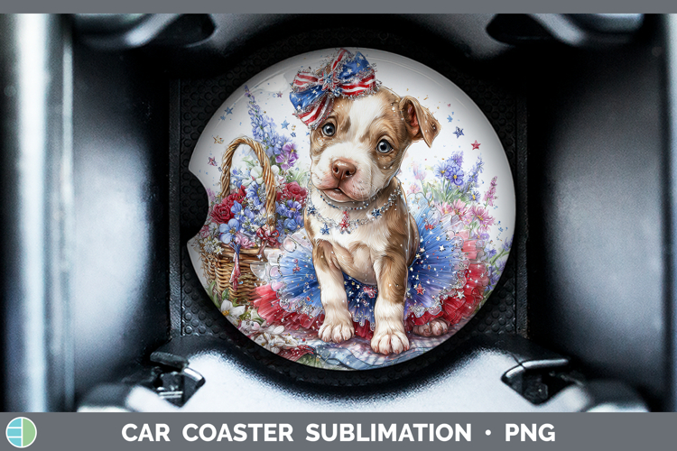 Dogs 02 Patriotic Pit Bull Car Coaster Sublimation Designs
