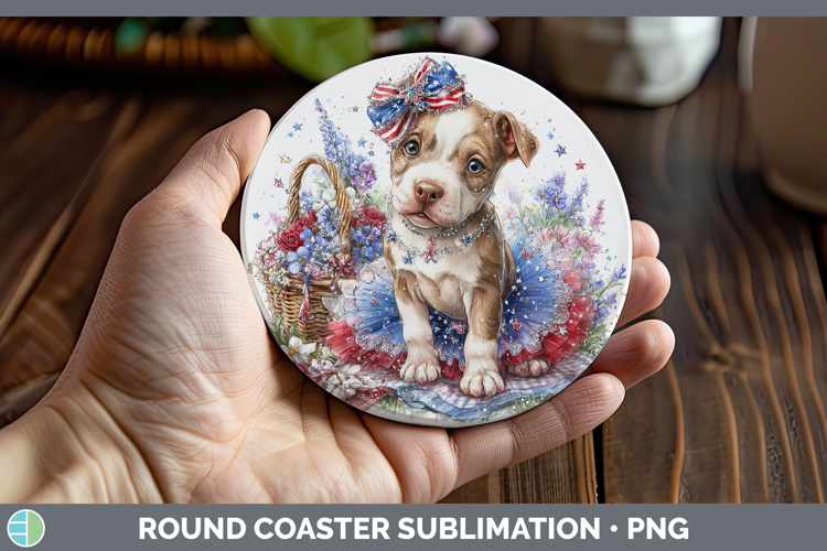 Dogs 02 Patriotic Pit Bull Round Coaster Sublimation Coaster