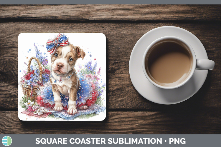 Dogs 02 Patriotic Pit Bull Square Coaster Sublimation Coaste